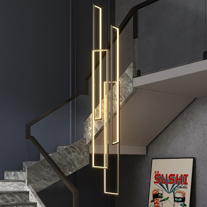 Modern LED Stair long chandelier minimalist creative rectangular villa