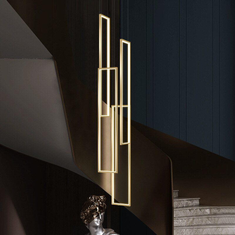 Modern LED Stair long chandelier minimalist creative rectangular villa