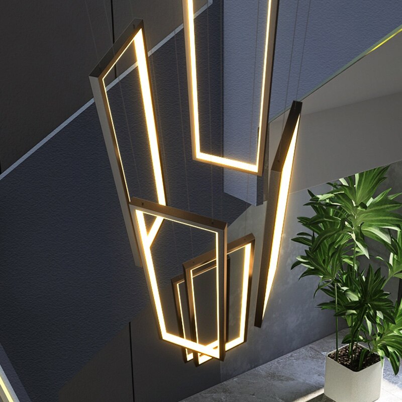 Modern LED Stair long chandelier minimalist creative rectangular villa