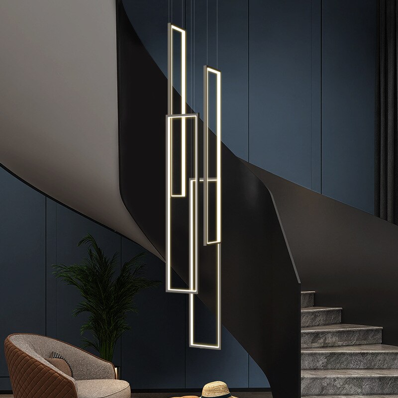 Modern LED Stair long chandelier minimalist creative rectangular villa