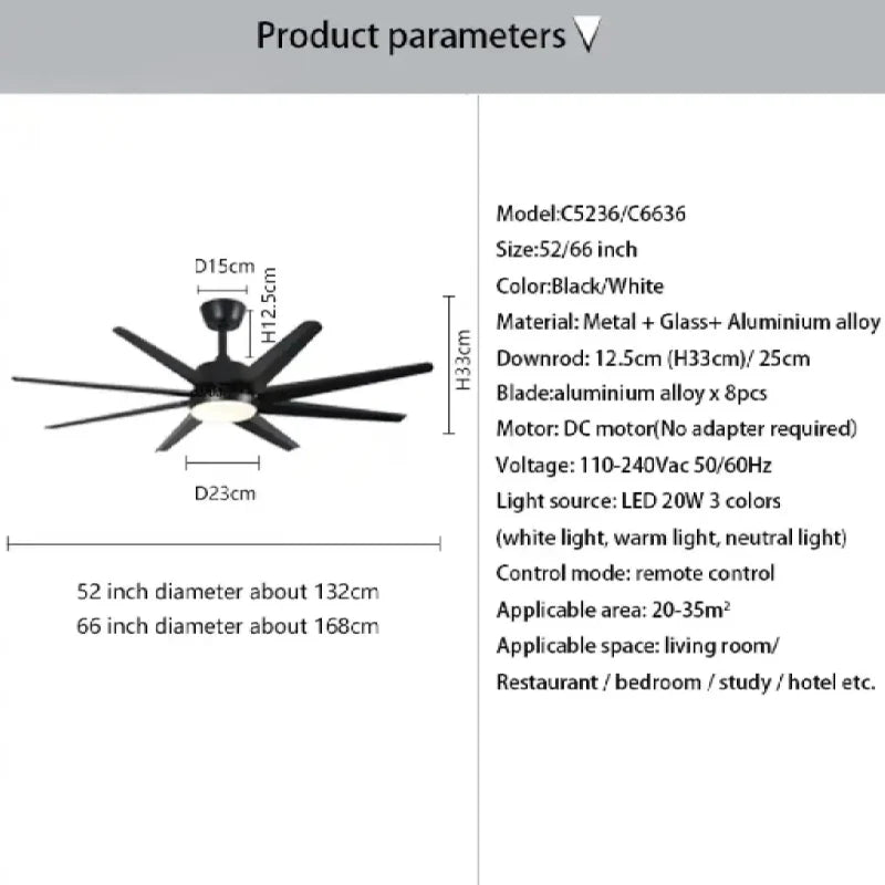 Modern Solid Wood Ceiling Fan with Led Light and Remote Control