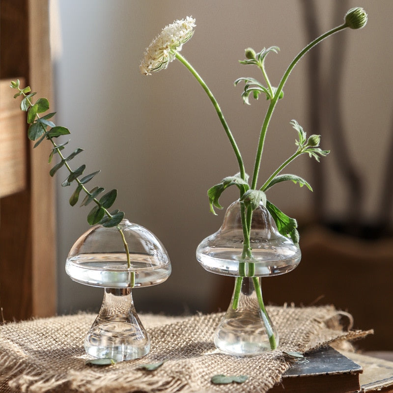 Mushroom Glass Flower Vase Decor