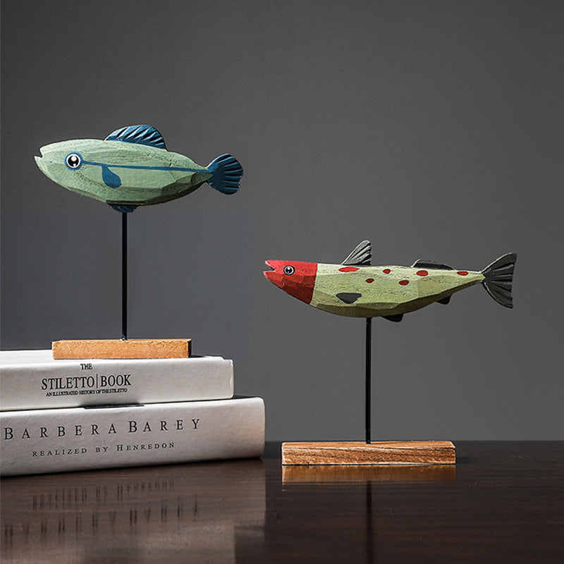 Wood Fish Sculpture Decorative Art