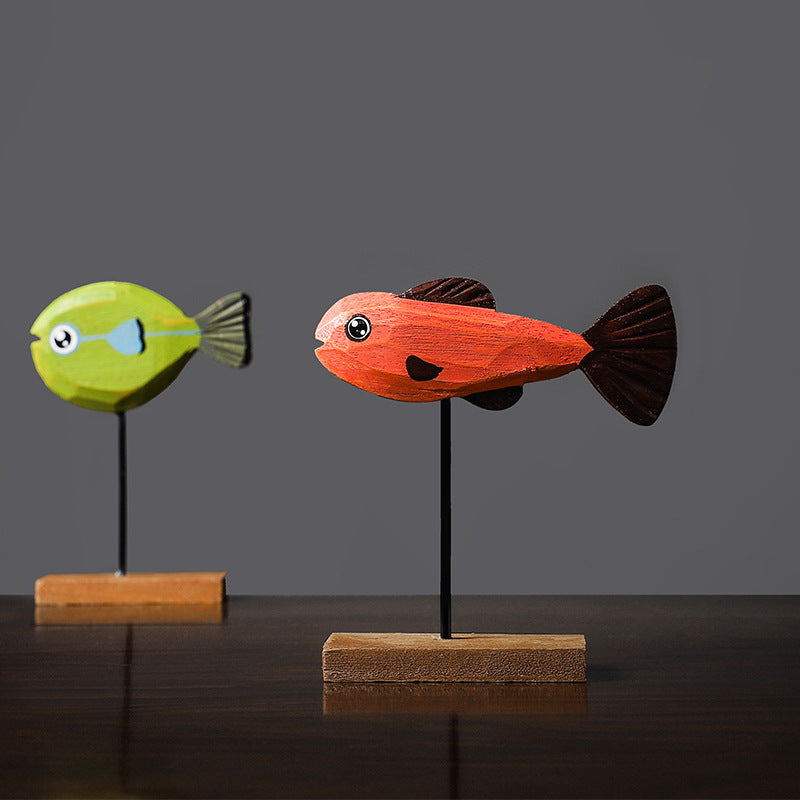 Wood Fish Sculpture Decorative Art