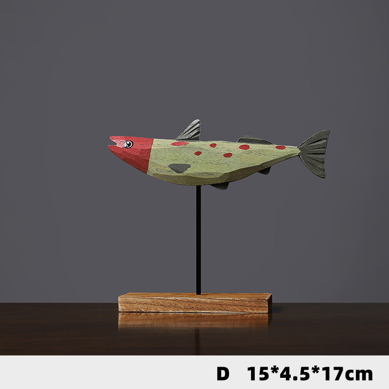 Wood Fish Sculpture Decorative Art