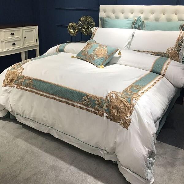 Polazzo Oriental Embroidered Luxury Egyptian Cotton Duvet Cover Set - Nordic Side - amazing, architecture, arcitecture, art, artist, beautiful, bedroom, business, canvas, clock, clocks, conte