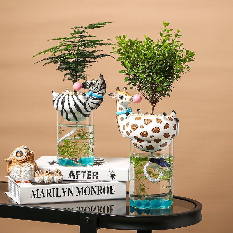 Zebra And Giraffe Flowerpot Planter