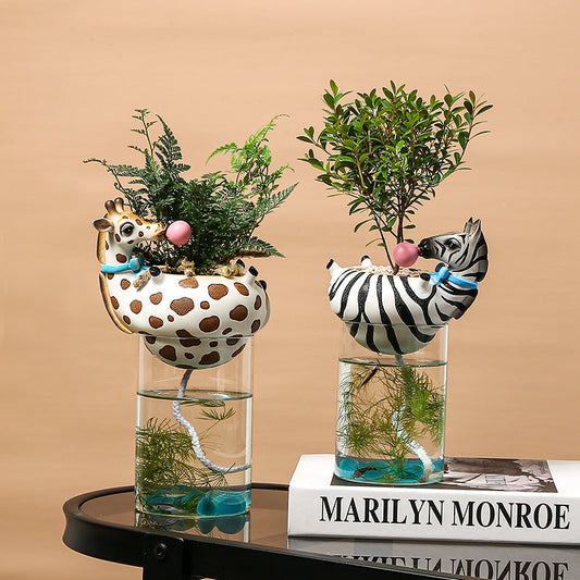 Zebra And Giraffe Flowerpot Planter