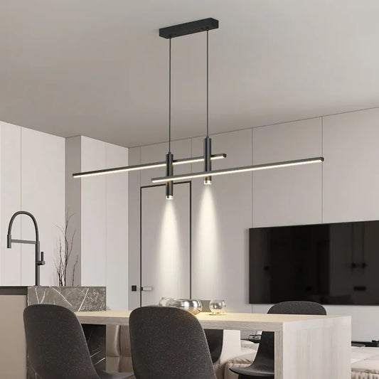 Modern Dining Table Led Chandelier Black Gold Minimalist for Kitchen