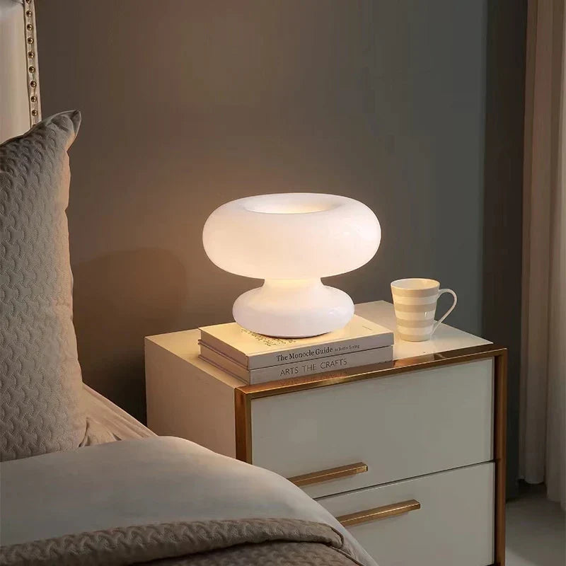 White Circle Glass Table Lamps Bedroom Corridor Lighting Beside