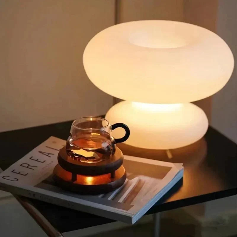 White Circle Glass Table Lamps Bedroom Corridor Lighting Beside