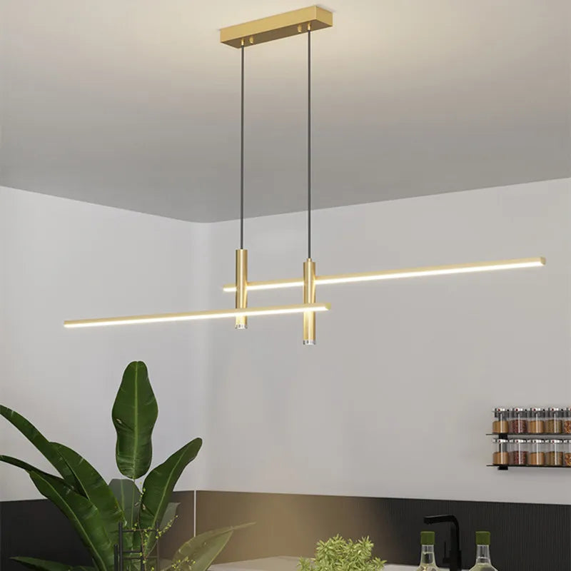 Modern Dining Table Led Chandelier Black Gold Minimalist for Kitchen