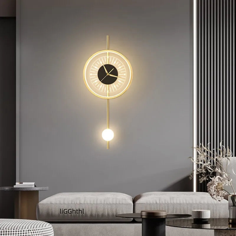 Modern Wall Clock Lamp Led Minimalist Art Creative Sconce with Clock