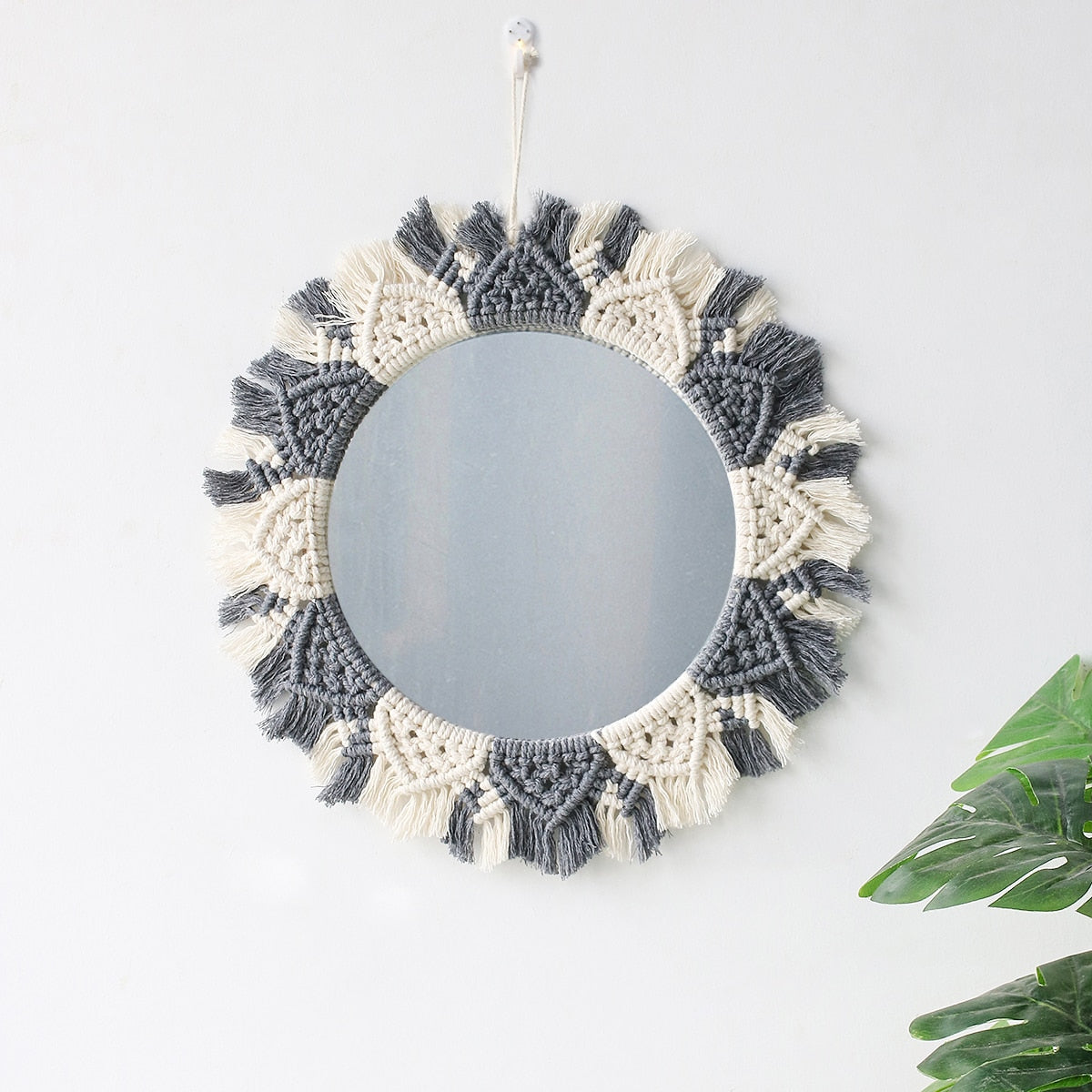 Boho Macrame Decor Round Mirror