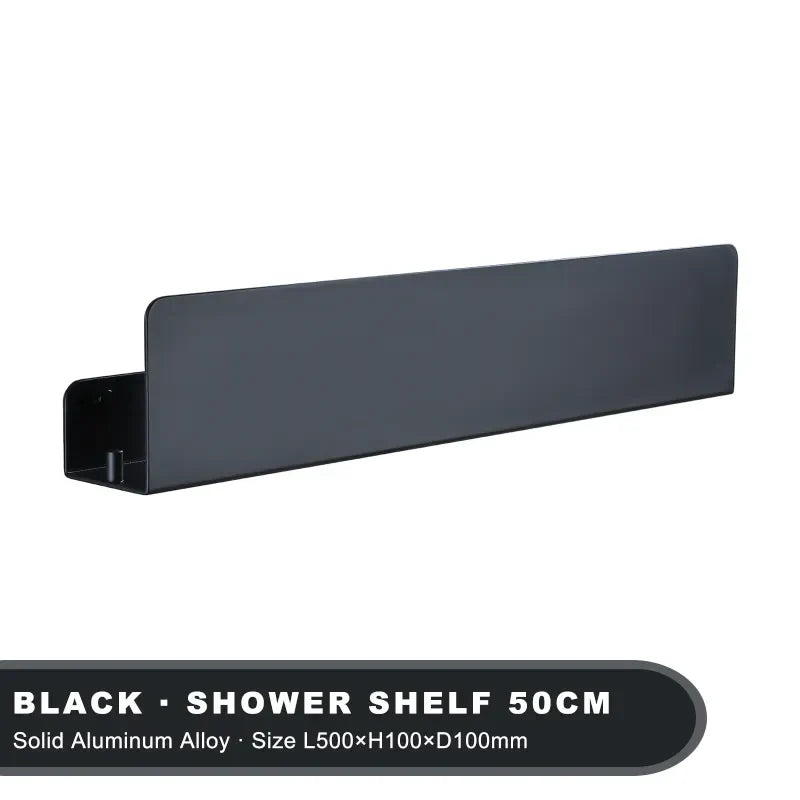 Black Aluminum Bathroom Organizer Shelf With Hooks