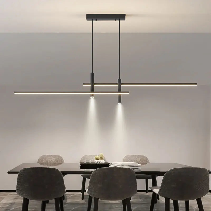 Modern Dining Table Led Chandelier Black Gold Minimalist for Kitchen