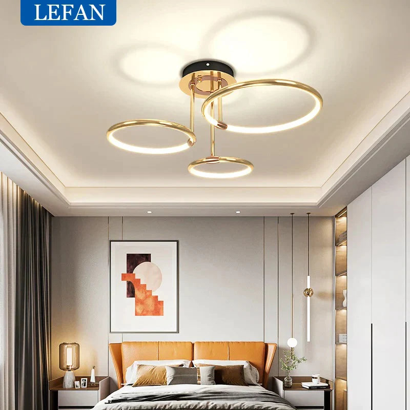 Modern minimalist led chandelier light luxury art gold circle