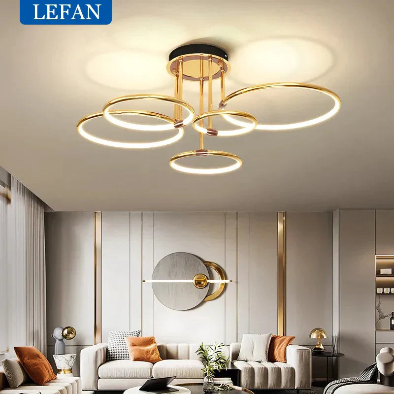 Modern minimalist led chandelier light luxury art gold circle