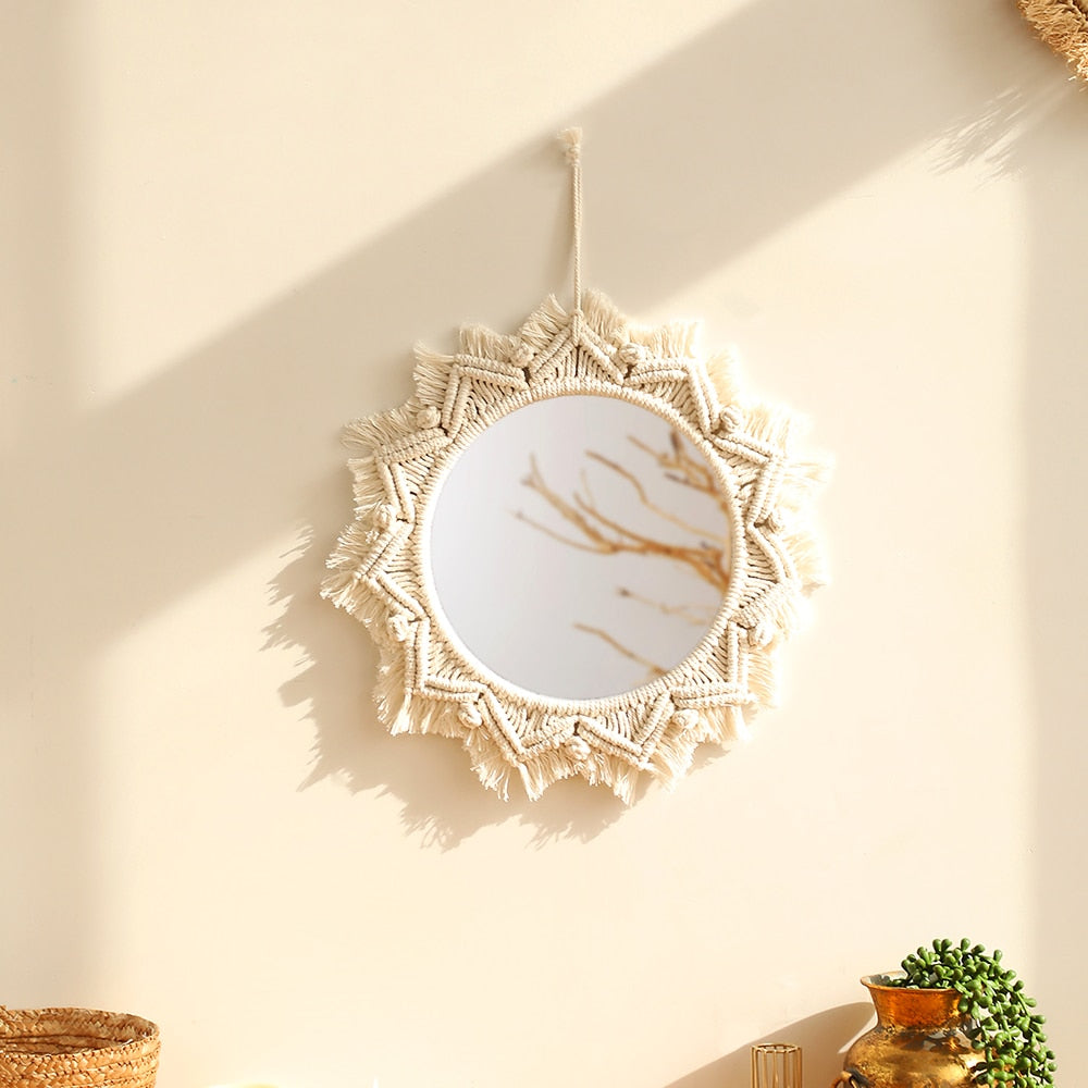 Boho Macrame Decor Round Mirror