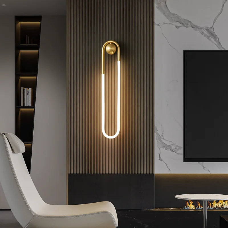 Modern Minimalist Ellipse Indoor Wall Lamp Long Gold Black Copper 3