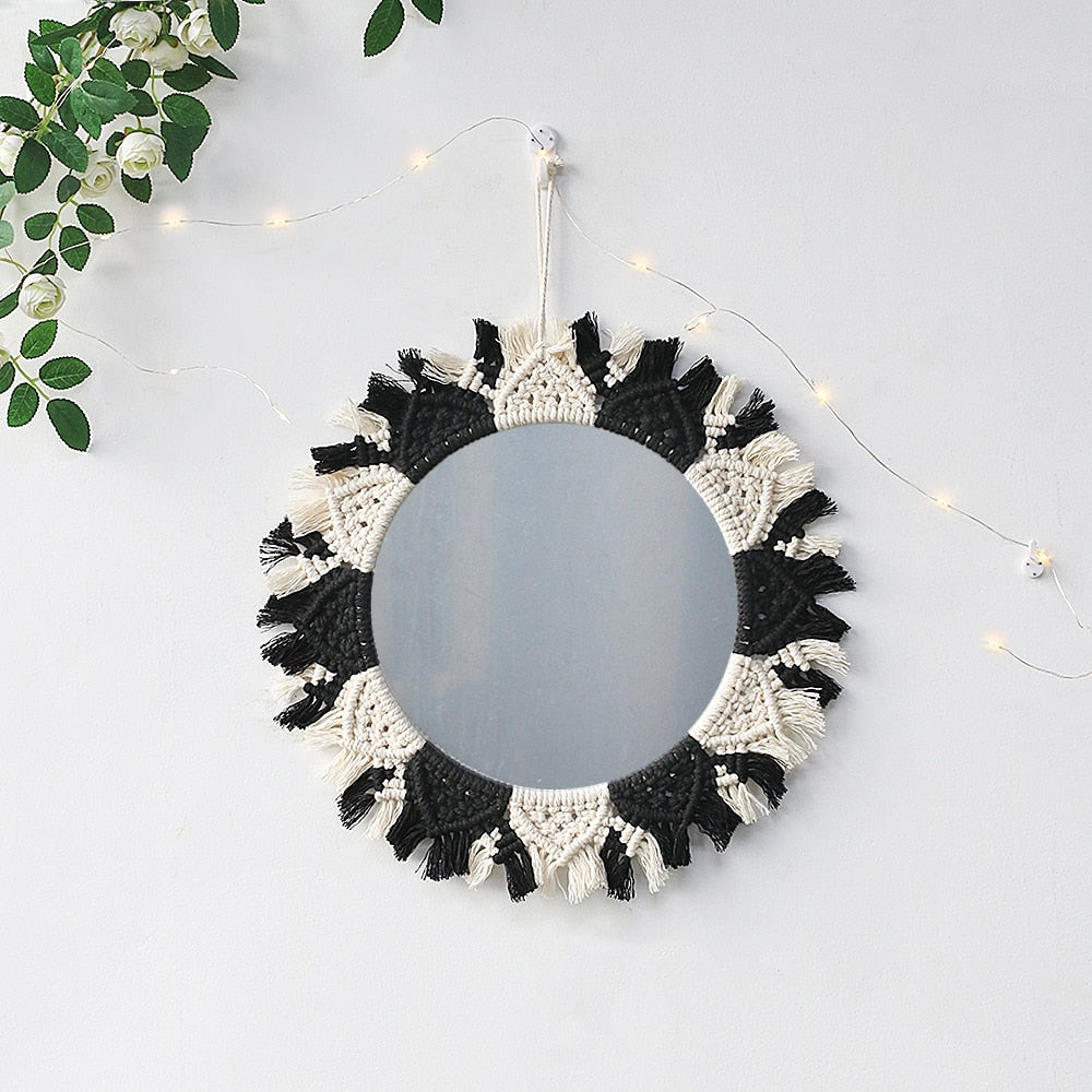 Boho Macrame Decor Round Mirror