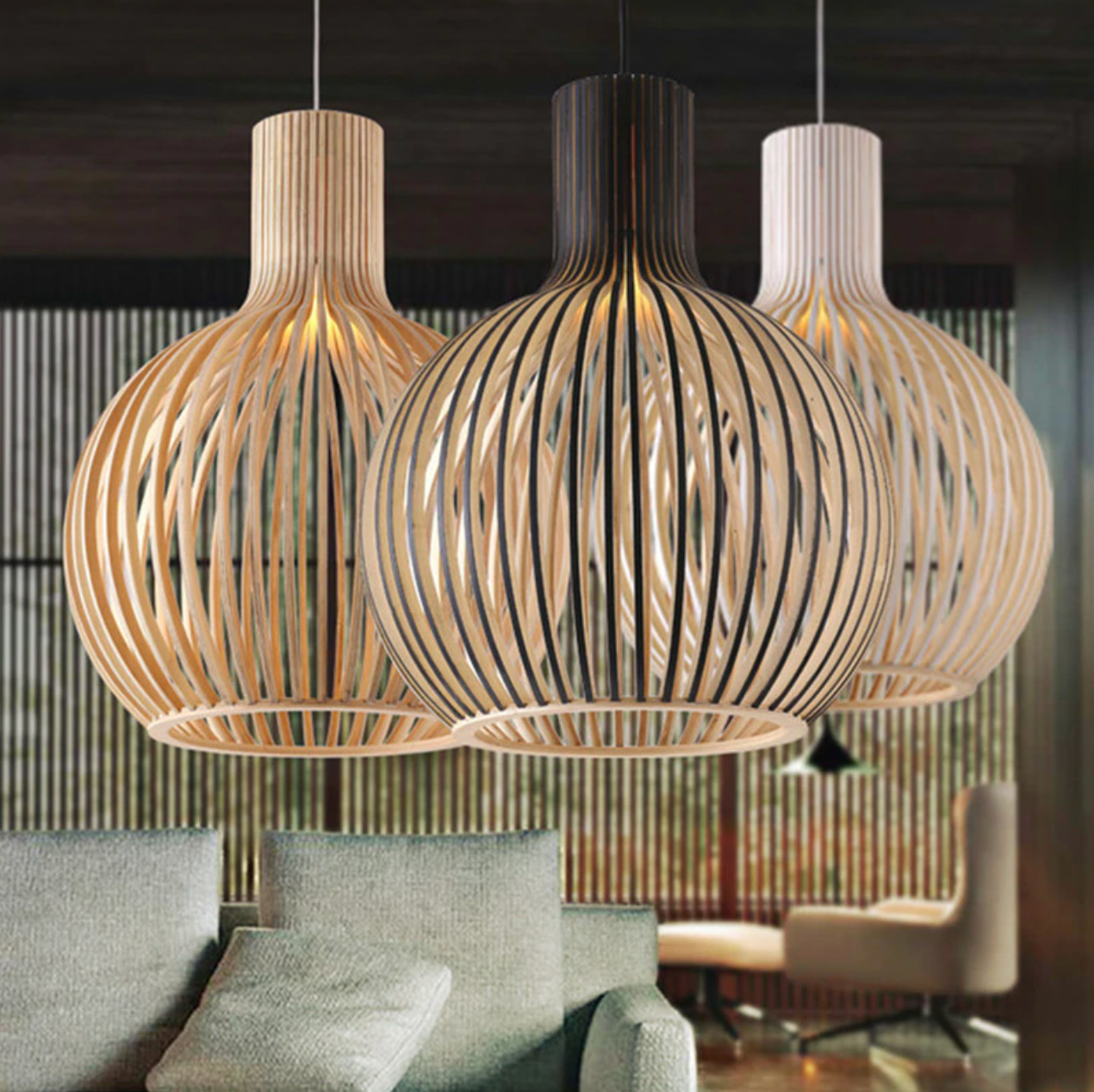 Wooden Birdcage Pendant Light