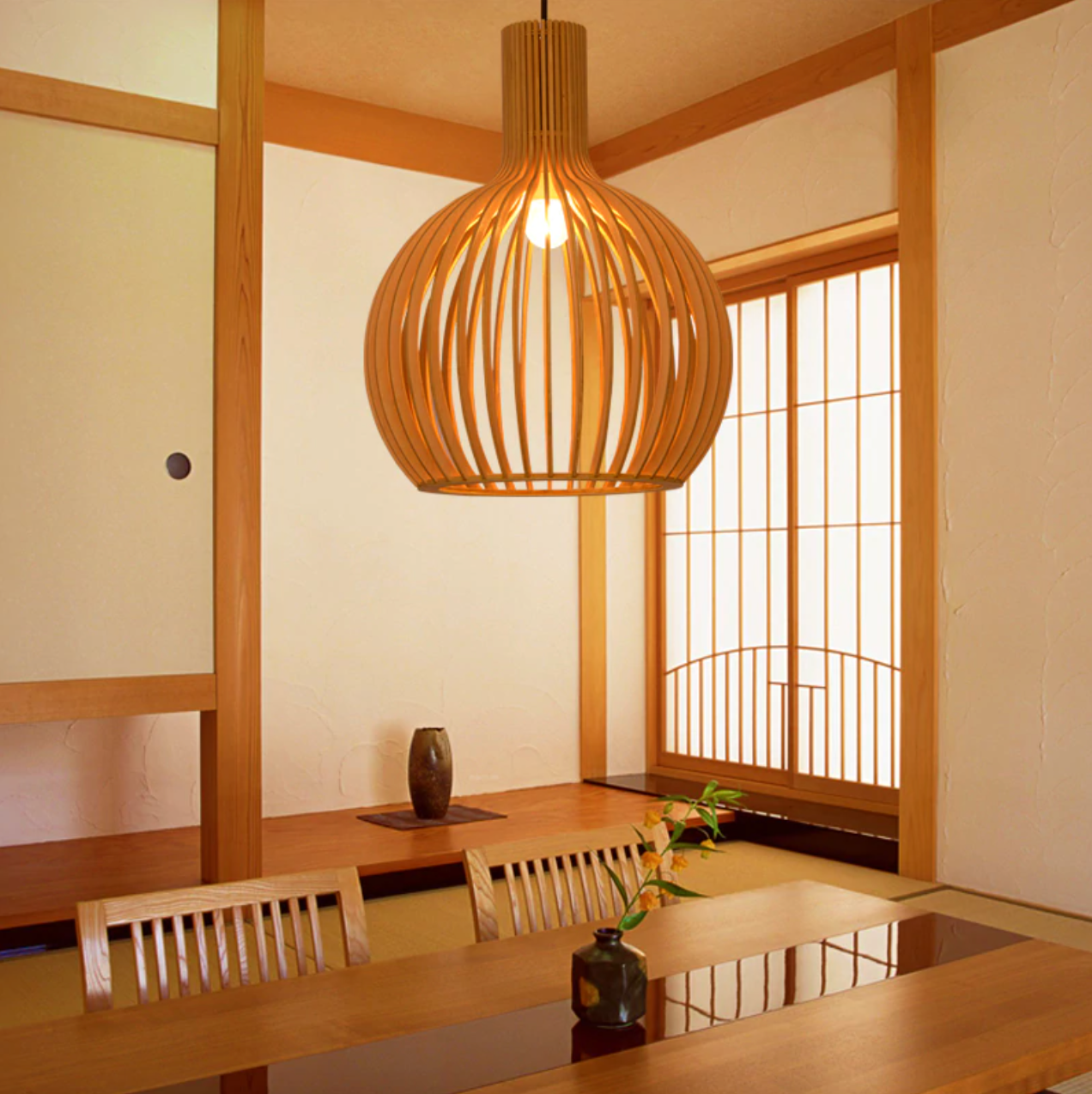 Wooden Birdcage Pendant Light