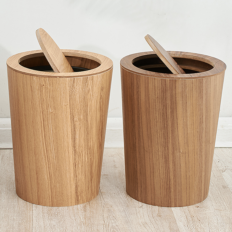 Wooden Veneer Waste Bin With Lid