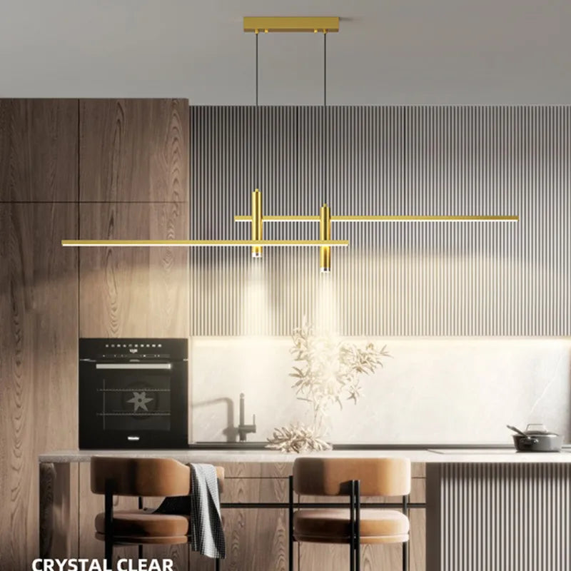 Modern Dining Table Led Chandelier Black Gold Minimalist for Kitchen