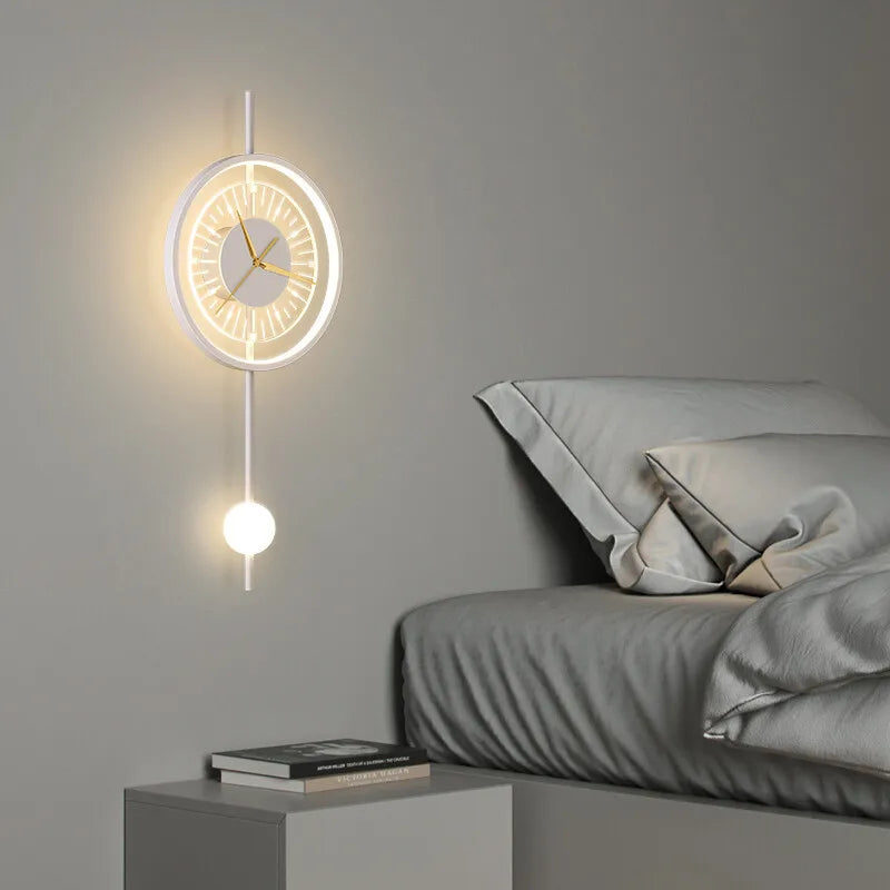 Modern Wall Clock Lamp Led Minimalist Art Creative Sconce with Clock