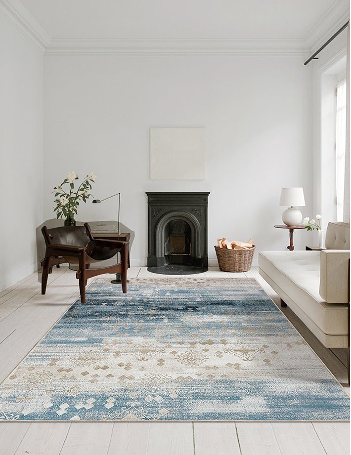 Blue/Grey/Beige Fluffy Rectangle Area Carpet