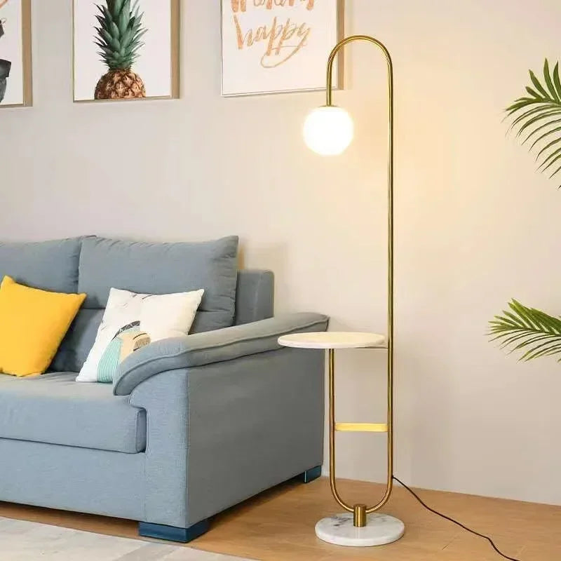 Minimalist Glass Side Table LED Floor Lamp for Nordic Living Dining