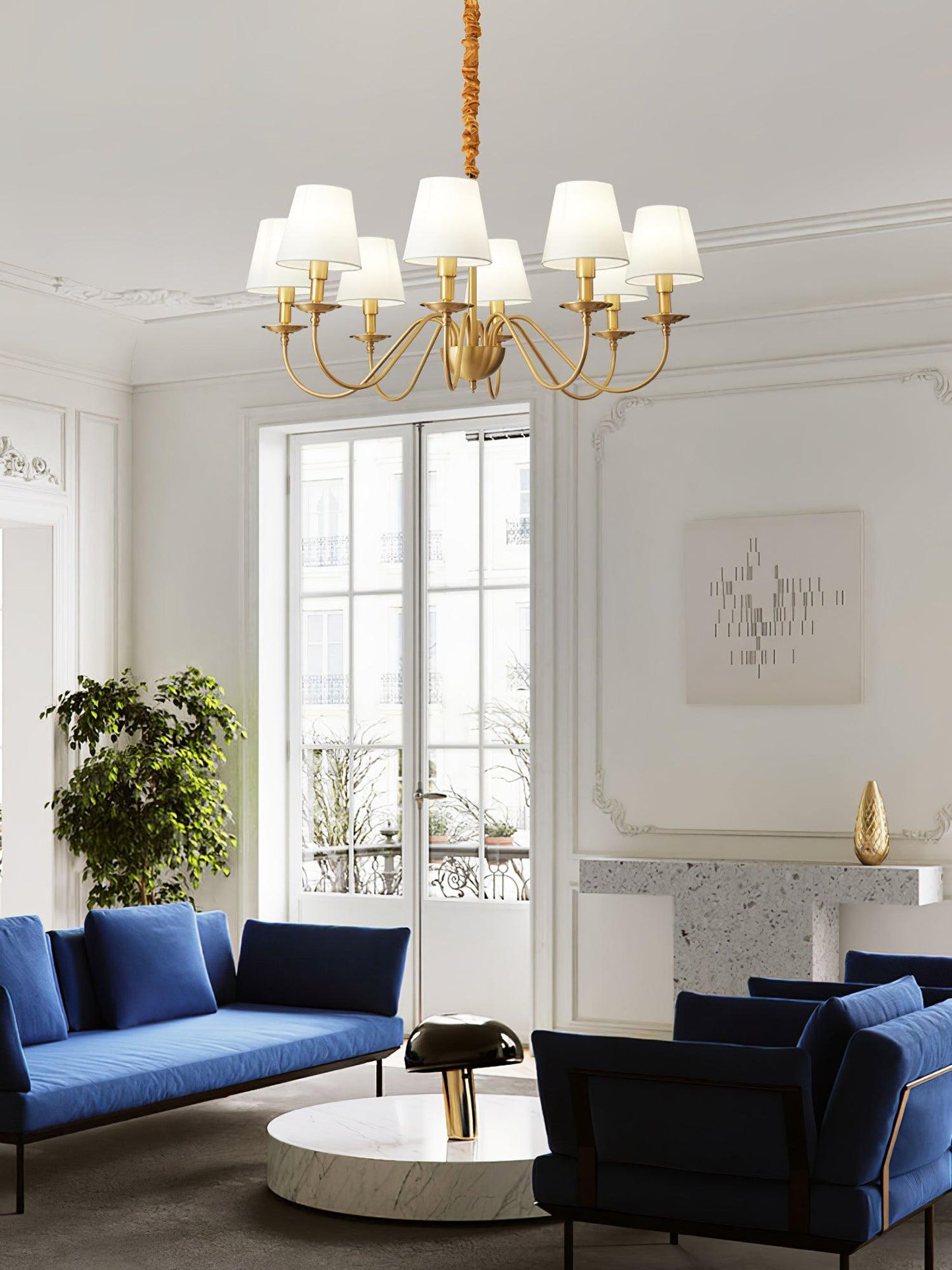 Tapered Fabric Brass Chandelier