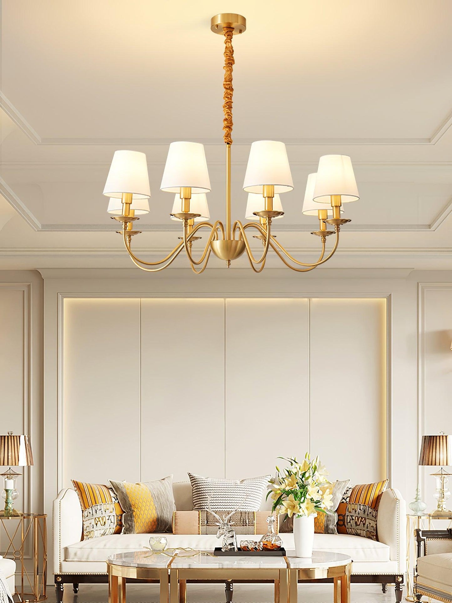 Tapered Fabric Brass Chandelier