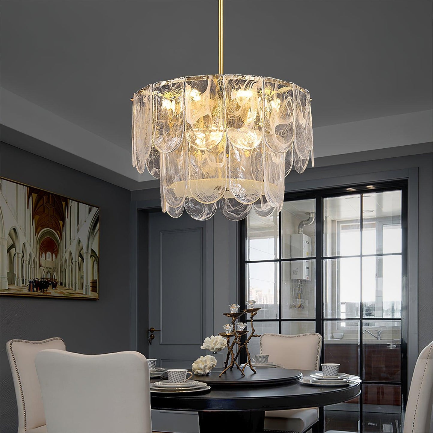 Traditional Classic Metal Glass Chandelier