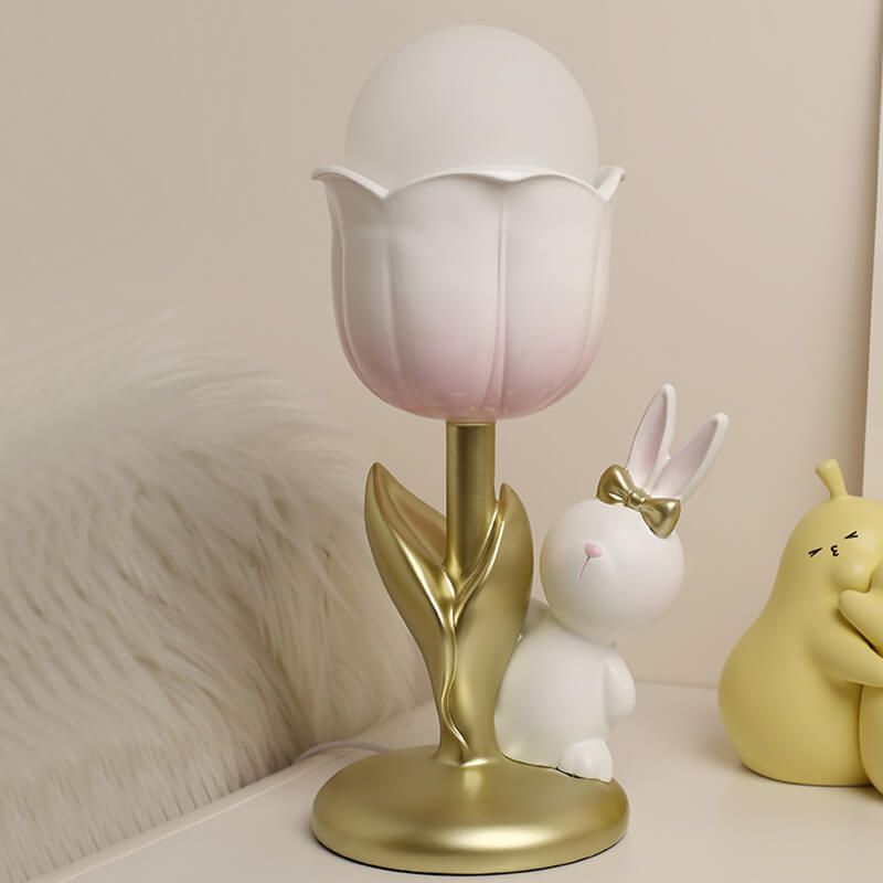 Tulip Rabbit Resin Table Lamp