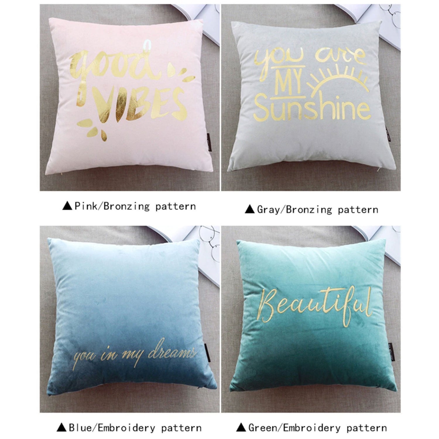 Velvet Cushions with Gold Letters - Nordic Side - 