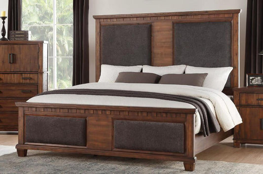 Vibia Queen Bed in Brown Fabric | Cherry Oak