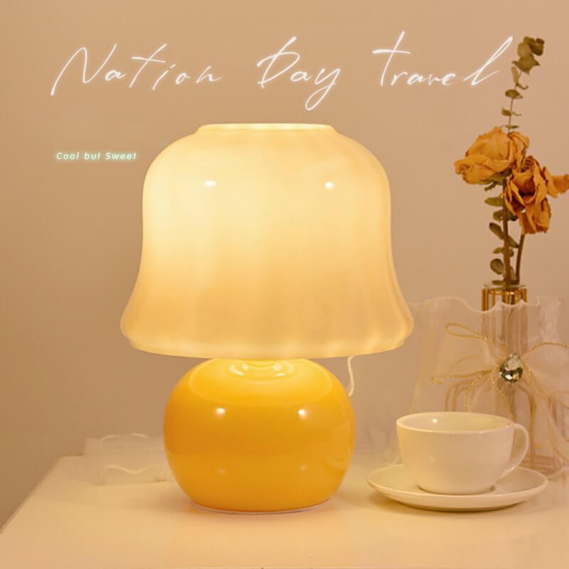 Vintage Creamy Yellow Mushroom Lamp