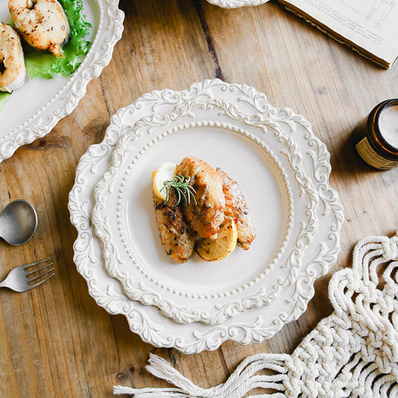 Vintage Embossed Ceramic Dinner Plate