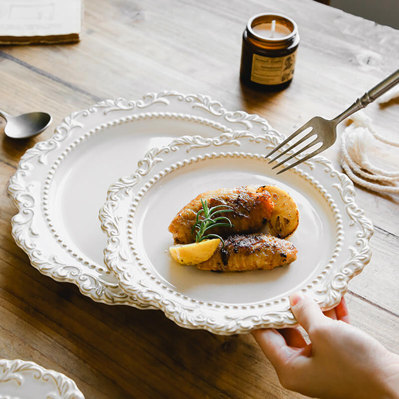 Vintage Embossed Ceramic Dinner Plate