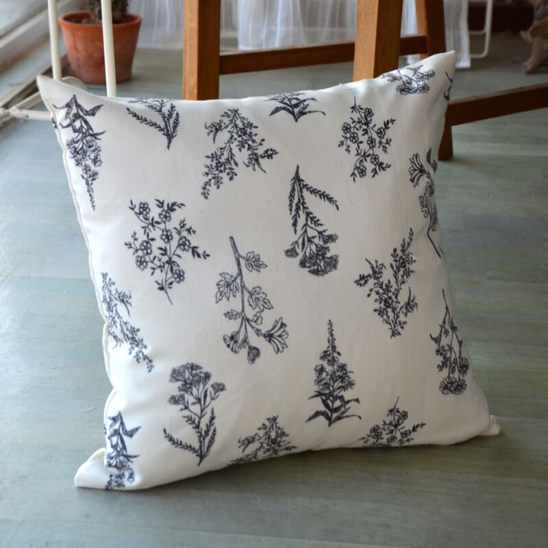 Vintage Line Drawing Flower Throw Sofa Pillow Cover