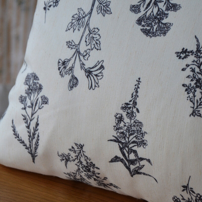 Vintage Line Drawing Flower Throw Sofa Pillow Cover