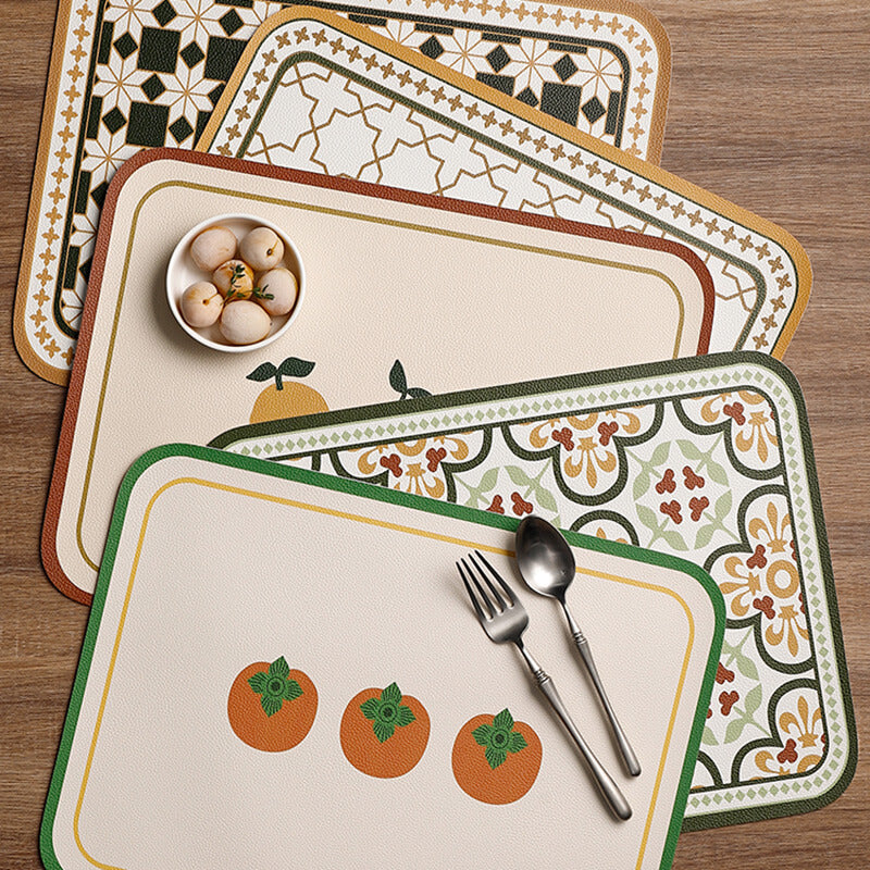 Vintage Print Leather Placemat