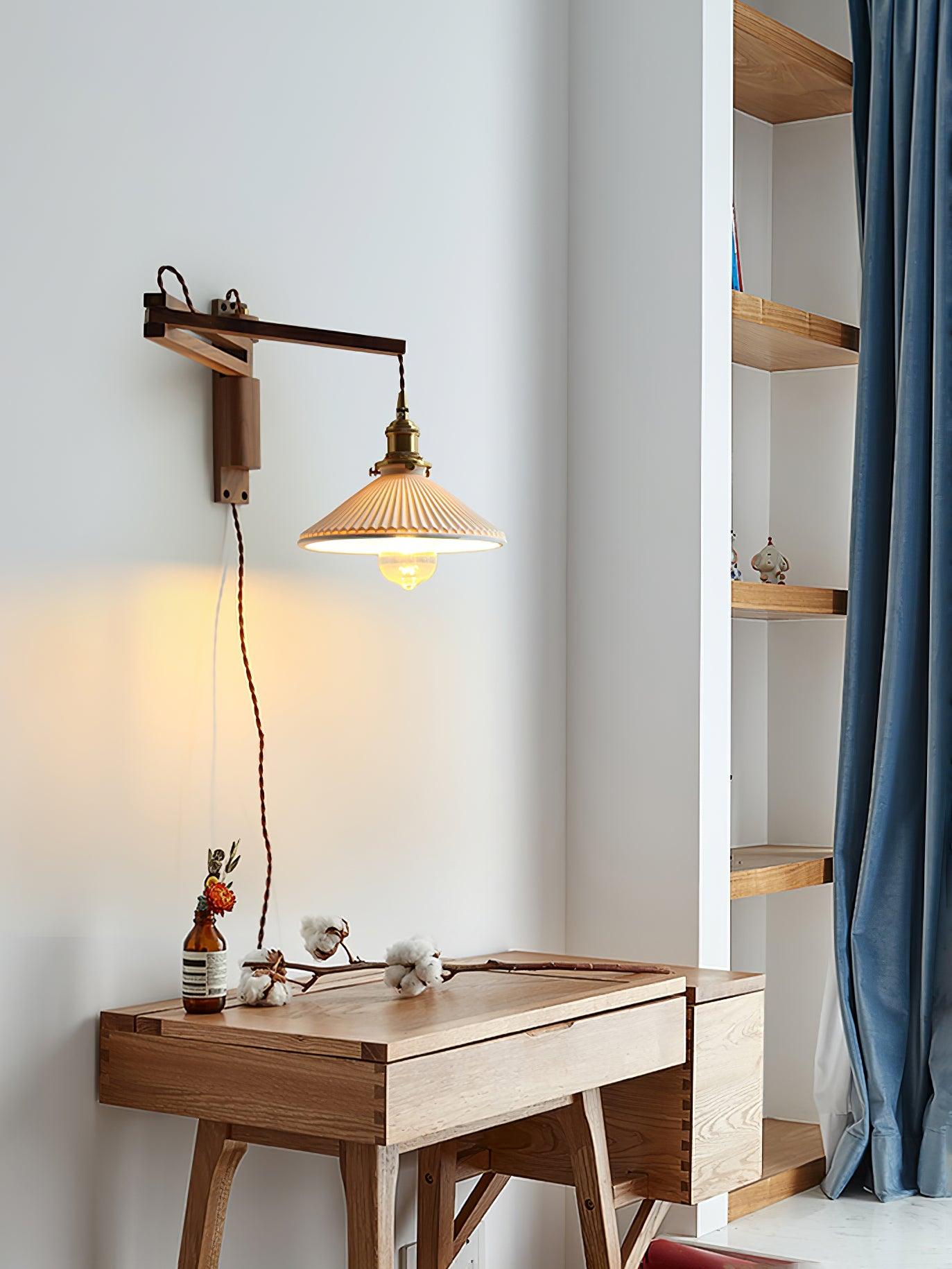 Walnut Swing Arm Wall Lamp