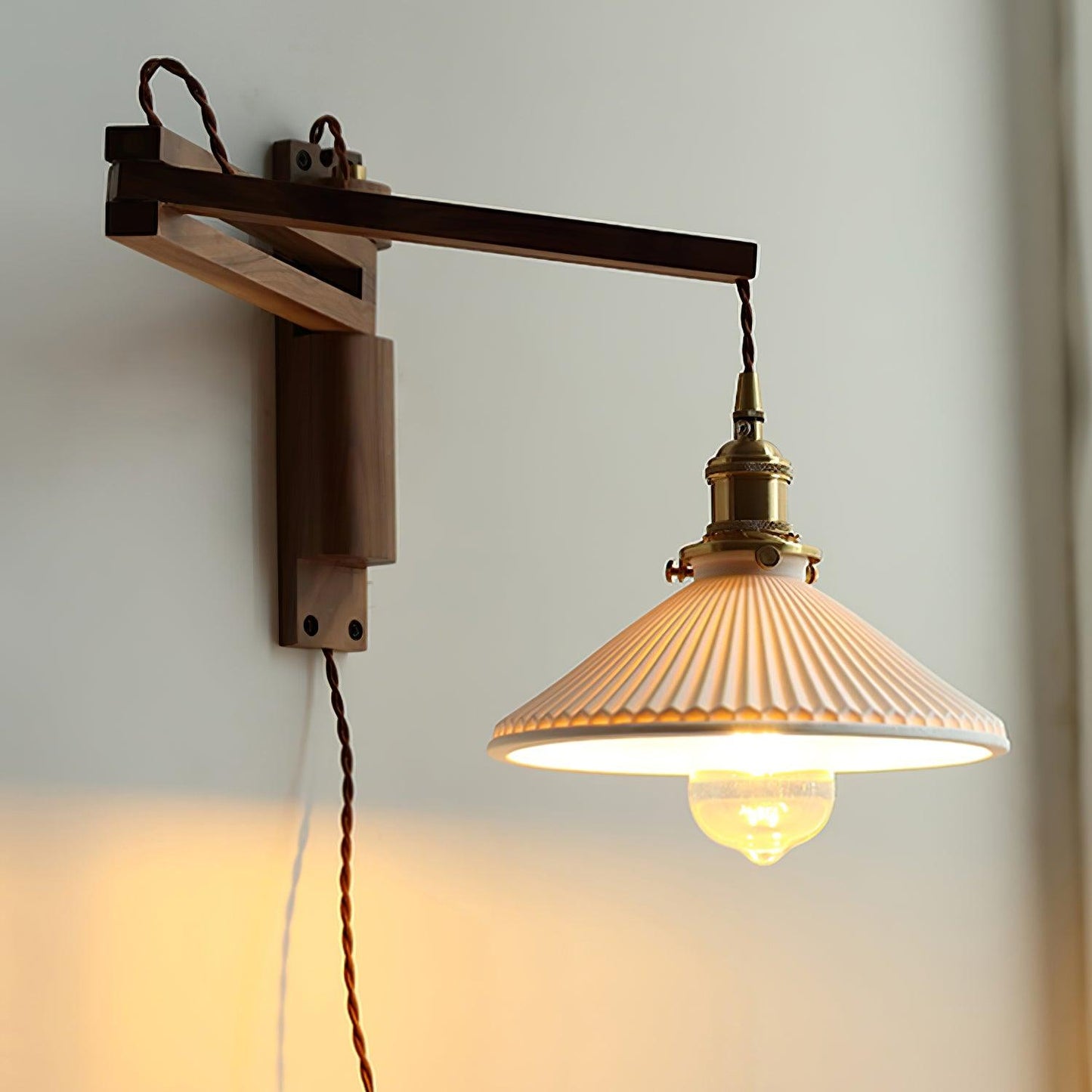 Walnut Swing Arm Wall Lamp