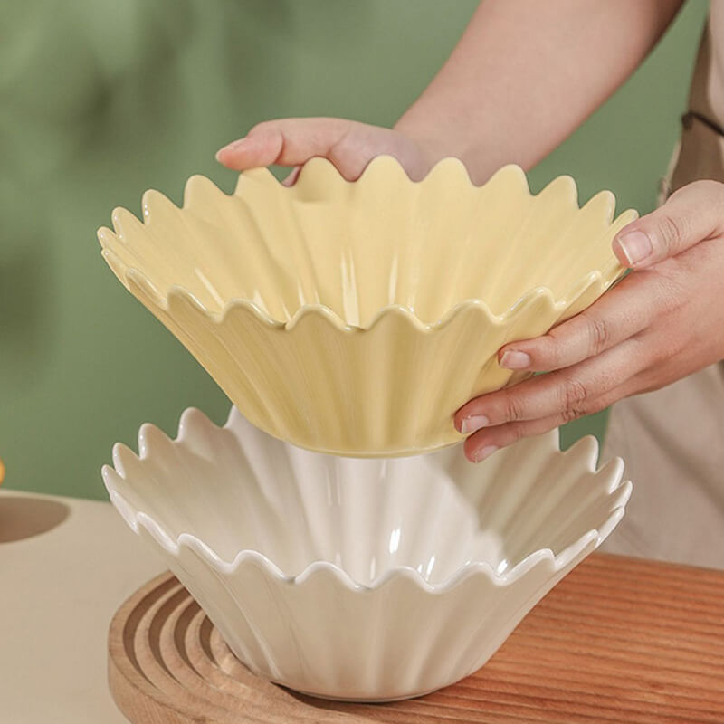 Wavy Edge Ceramic Serving Bowl