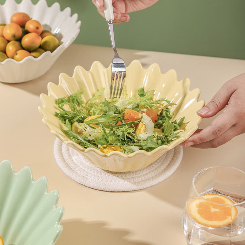 Wavy Edge Ceramic Serving Bowl
