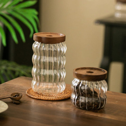 Wavy Striped Glass Storage Jar