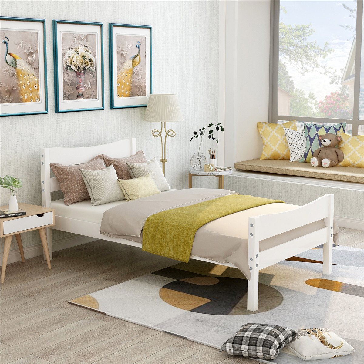 Wood Platform Bed with Headboard